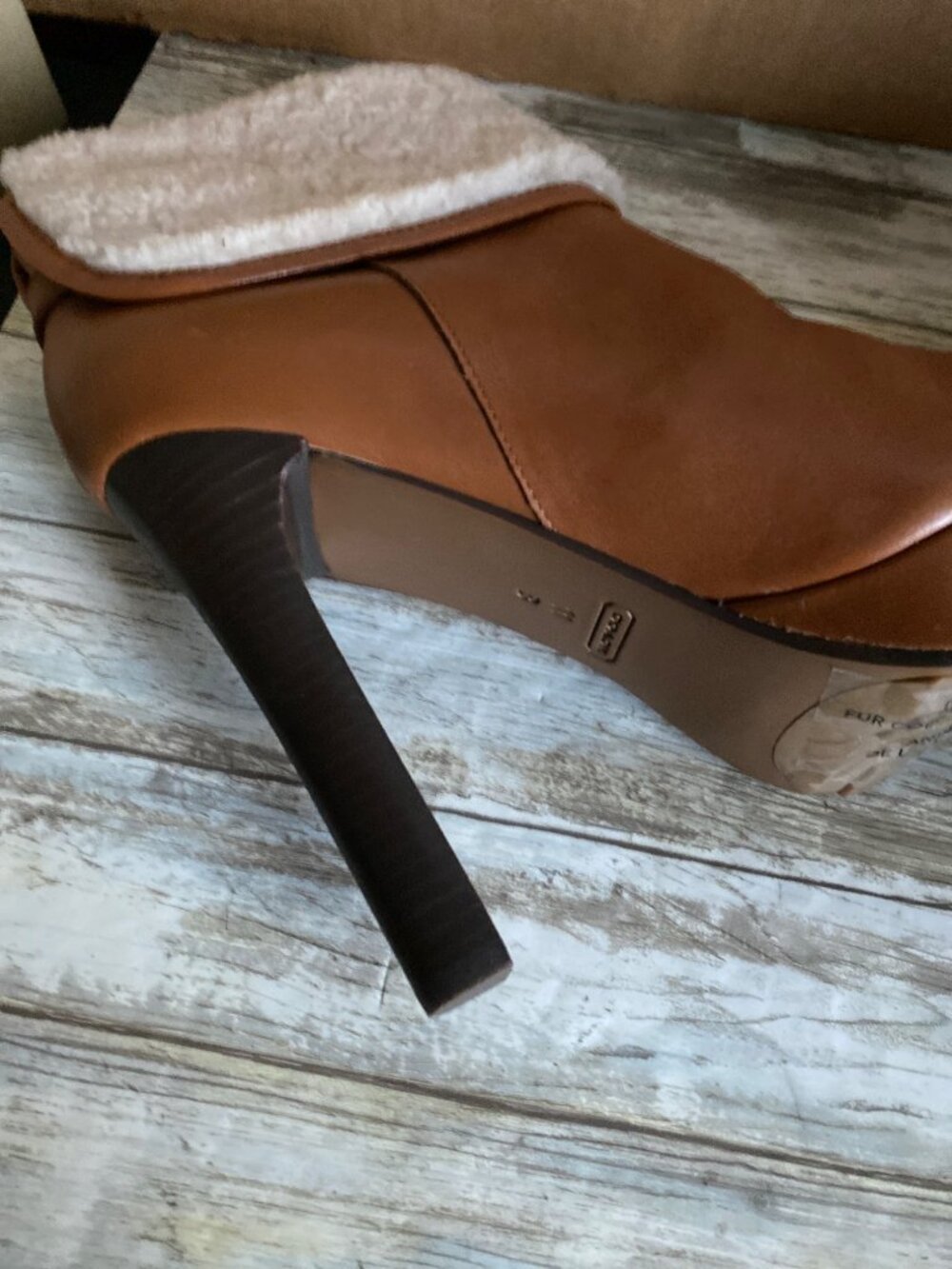Coach Apple A7019 Leather Shearling Platform Ankle Boots Tan Size 11B - Picture 7 of 14